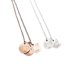 Stainless Steel Dog Ear Round Name Necklace - 7