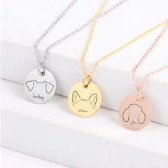 Stainless Steel Dog Ear Round Name Necklace - 7