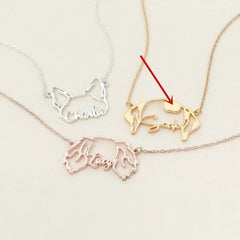 Stainless Steel English Letter Name Necklace DIY Hollowed Out Cat And Dog - Gold - 7