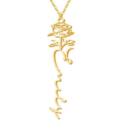 Stainless Steel English Letter Name Necklace - Gold / Birthday Flower 005 / January - 7