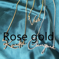 Stainless Steel English Letter Personalized Crystal Handwritten Name Necklace - Rose Gold / 30cm - 7