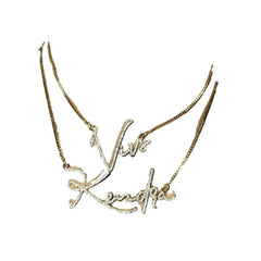 Stainless Steel English Letter Personalized Crystal Handwritten Name Necklace - Gold / 30cm - 7