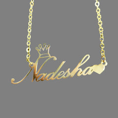 Stainless Steel Initial Hollowed Out Crown Custom Name Necklace - Gold - 7