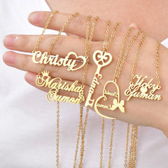 Stainless Steel Love Ribbon Name Customized Personality Necklace Female Clavicle Chain Customized Pendant - 7