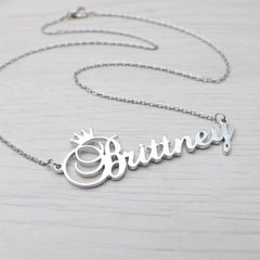 Stainless steel name letter custom crown necklace metal jewelry - Silver / 45cm - Name Necklace