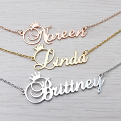 Stainless steel name letter custom crown necklace metal jewelry - Name Necklace