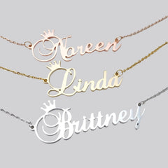 Stainless steel name letter custom crown necklace metal jewelry - Name Necklace