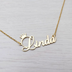 Stainless steel name letter custom crown necklace metal jewelry - Name Necklace