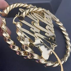 Stainless Steel Name Letter Exaggerated Circle Threaded Earrings In English - 7