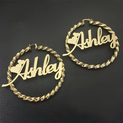 Stainless Steel Name Letter Exaggerated Circle Threaded Earrings In English - 7