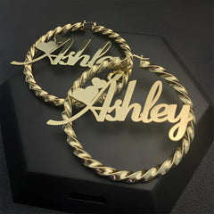 Stainless Steel Name Letter Exaggerated Circle Threaded Earrings In English - 7