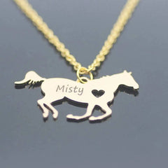 Stainless Steel Personalized Custom Name Horse Necklace - Gold - 7