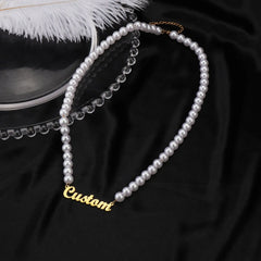 Stainless Steel Personalized Ladies Name Necklace Pearl Chain - 7