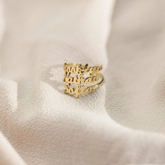 Sterling Silver Couple Name Ring Female Fashion English - Gold - 7