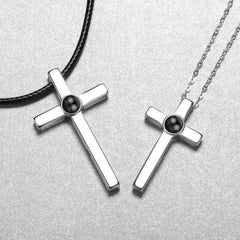 Sterling Silver Cross Projection Couple Necklace Fashion Photo Customization - 7