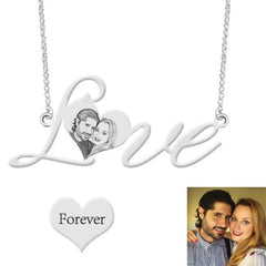 Sterling Silver LOVE Necklace Photo Shadow Carving Jewelry - Silver - 7