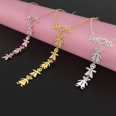 Stitching And Engraved Name MOM Doll Diamond Necklace With Clavicle Chain - 7