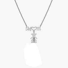 Stitching And Engraved Name MOM Doll Diamond Necklace With Clavicle Chain - Steel color - 7