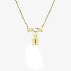 Stitching And Engraved Name MOM Doll Diamond Necklace With Clavicle Chain - Golden - 7