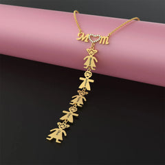 Stitching And Engraved Name MOM Doll Diamond Necklace With Clavicle Chain - 7