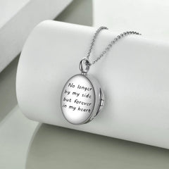 Sunflower Photo Urn Necklace for Ashes Sterling Silver Vintage Oval Cremation Jewelry - Silver - 5