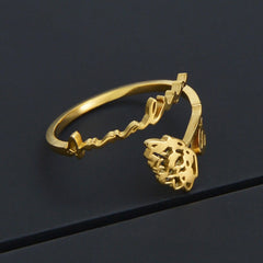 Titanium Steel Name Cut Ring Ladies - Gold / Adjustable opening - 7