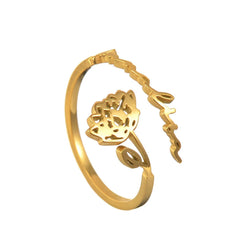 Titanium Steel Name Cut Ring Ladies - Gold / Adjustable opening - 7