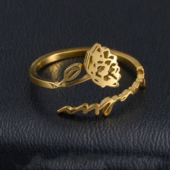 Titanium Steel Name Cut Ring Ladies - Gold / Adjustable opening - 7