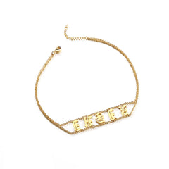 Titanium Steel Old English Letter Name Necklace - Gold - 7