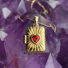 Vintage Heart Lock Photo Box Necklace - Gold