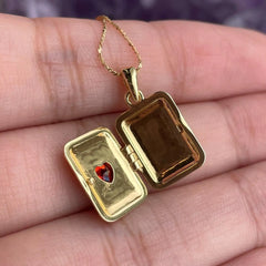 Vintage Heart Lock Photo Box Necklace - Gold