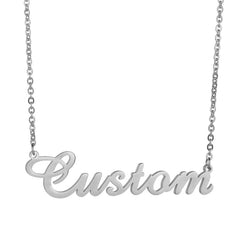 Women Jewelry Chain Pendant Necklace Stainless Steel 18k Gold Plated Name Plate - Steel color - Name Necklace