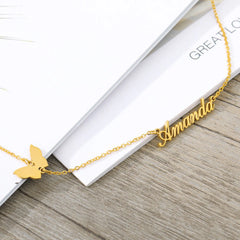 Women Personalized Butterfly Name Necklace Stainless Steel Jewelry - Necklace