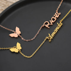 Women Personalized Butterfly Name Necklace Stainless Steel Jewelry - Necklace