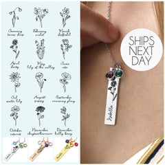 Women’s Name Birthday Flower Stone Necklace - 7