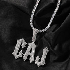 Zircon Splicing Combination Personalized Couple Necklace - Silver / 1letter - 7