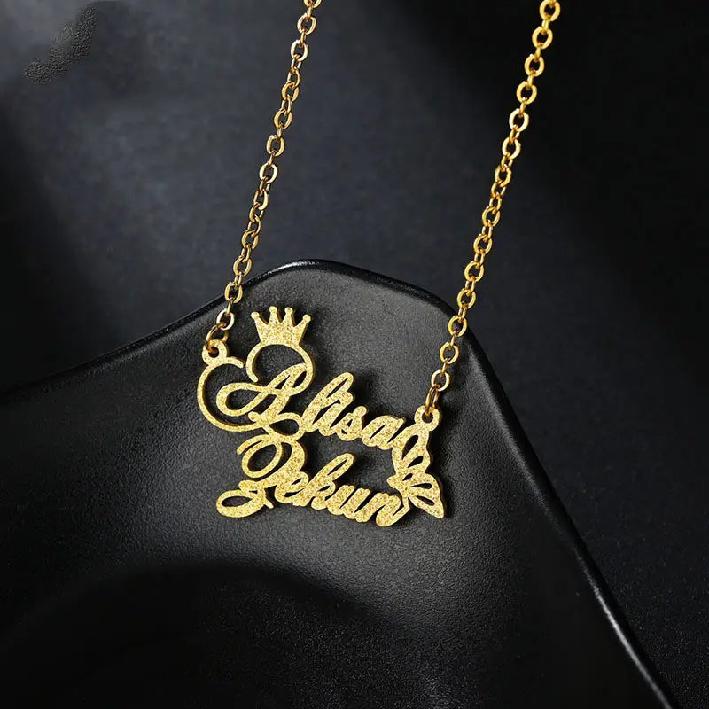 Frosted Stainless Steel Name Necklace in Gold and Rose Gold