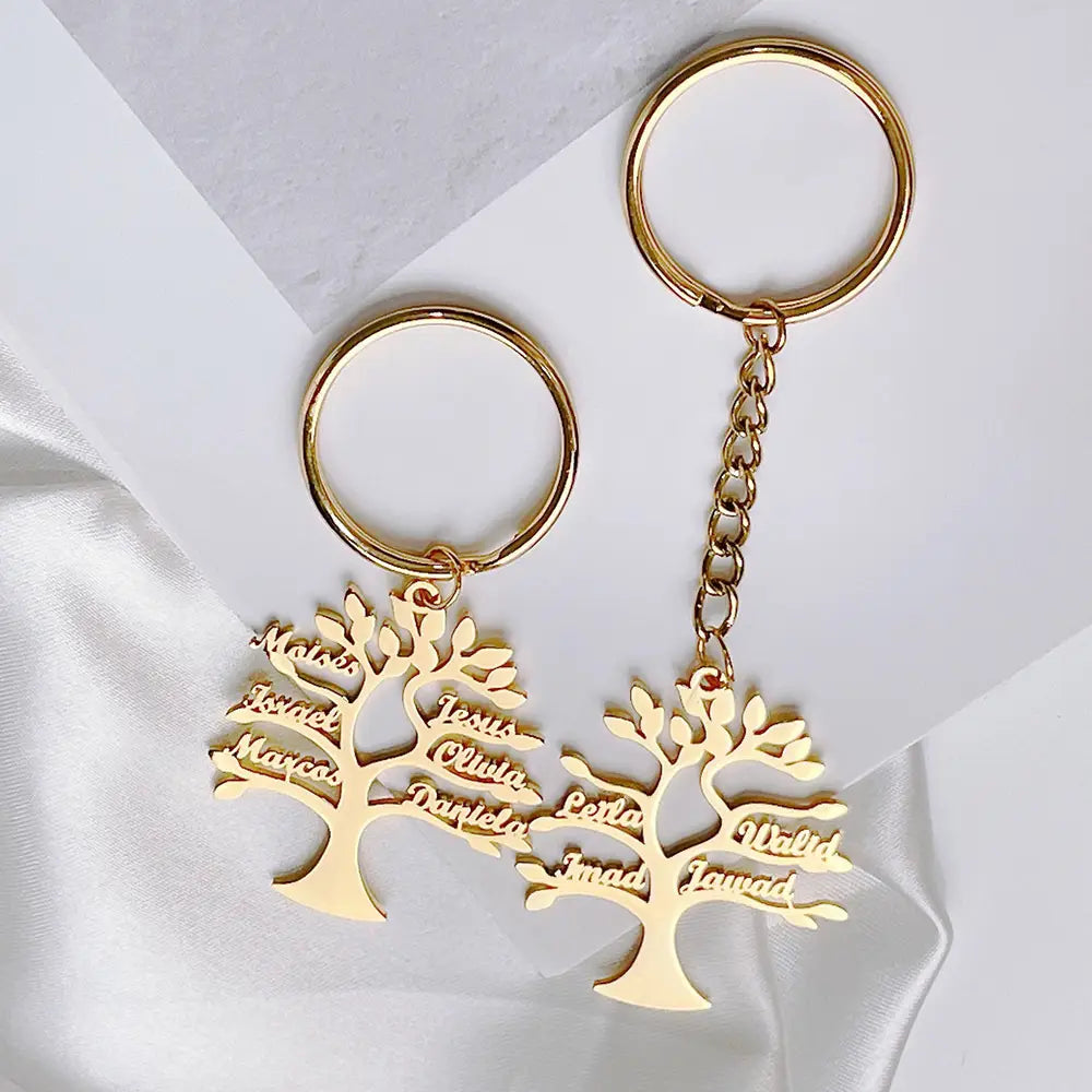 Personalized Tree of Life Name Stainless Steel Keychain for Women