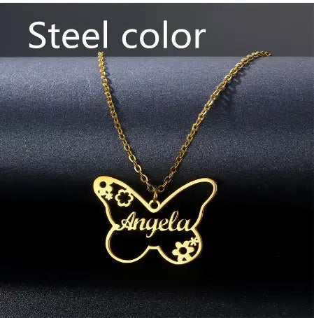 Custom Two Names Necklace in Titanium Steel and Rose Gold Finish