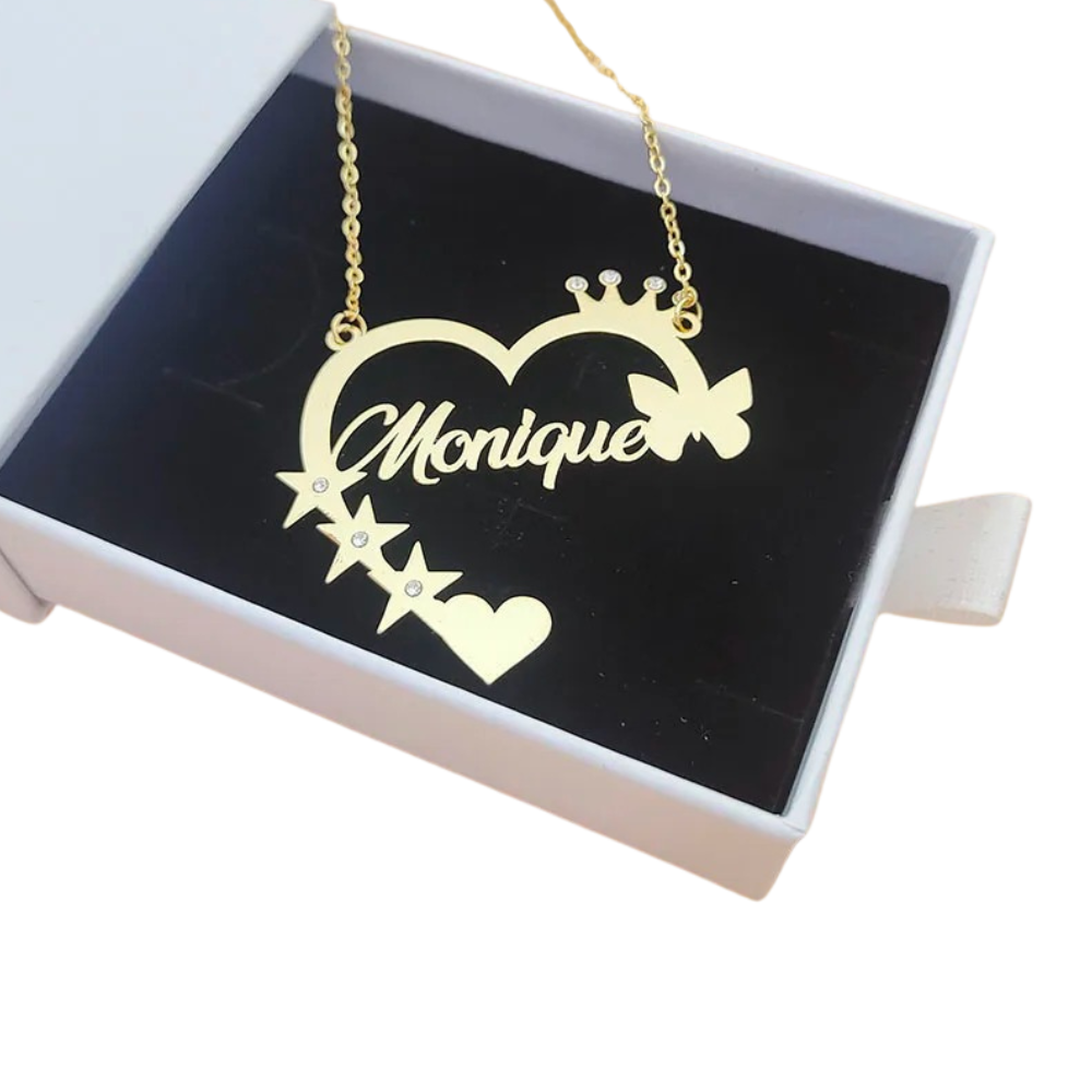 Custom Name Necklace/Stainless Steel Name Pendant ,Necklace with Butterflies and Stars Heart Jewelry gifts