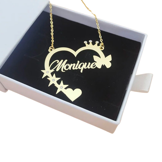 Custom Name Necklace/Stainless Steel Name Pendant ,Necklace with Butterflies and Stars Heart Jewelry gifts