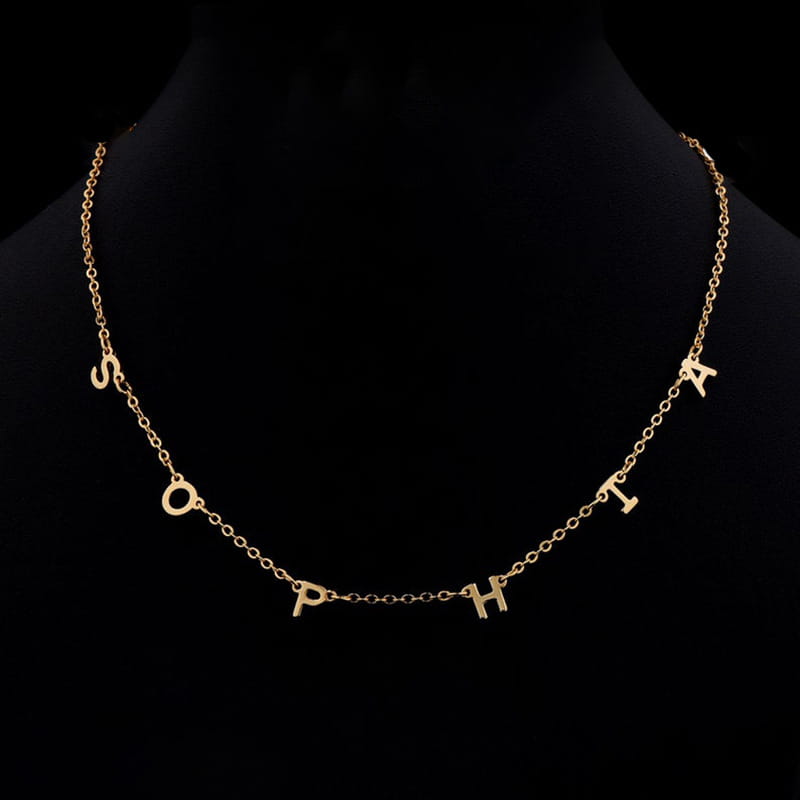 Gold SOPHIA name necklace in Custom Cute Multi Letter Fashion Women Jewelry collection
