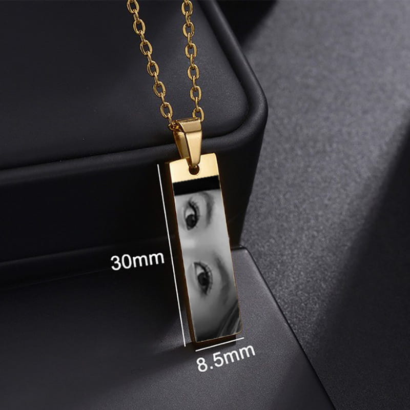 Custom Eye Necklace in Stainless Steel with Engraved Photo and Name