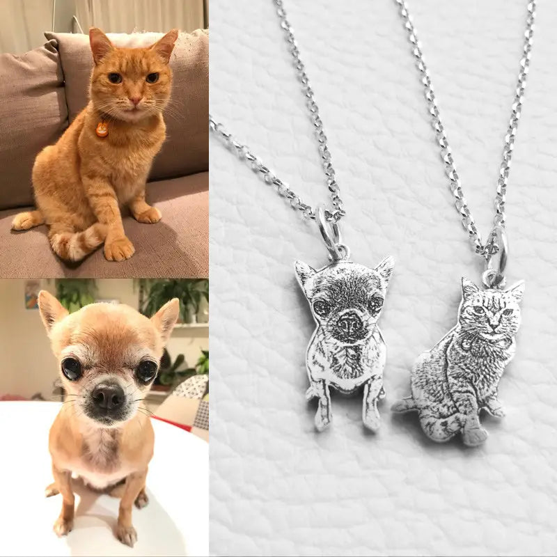Personalisierte Halskette aus Silber mit Katze und Welpe und Bären- und Schweinemotiven