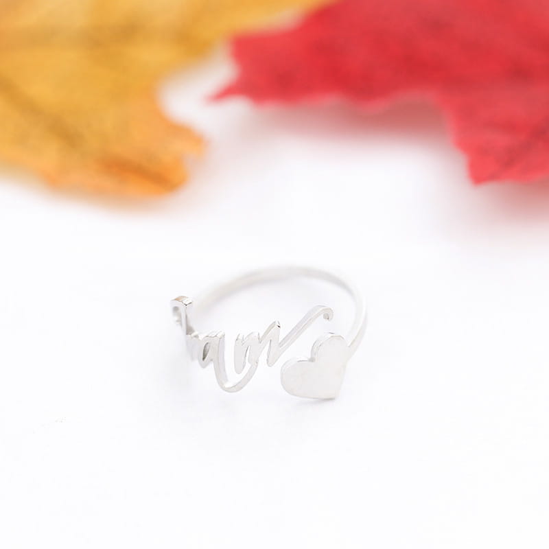 Personalized Heart Name Ring in Adjustable Stainless Steel Jewelry