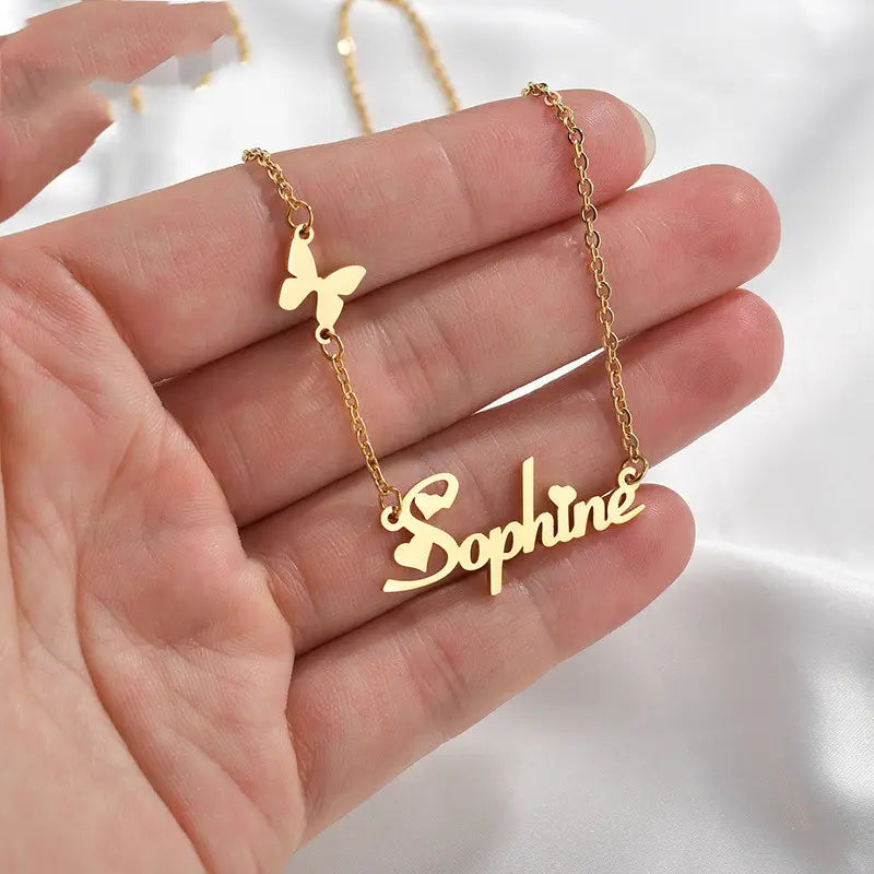 Customizable Stainless Steel Name Pendant with Extended Chain in Rose Gold