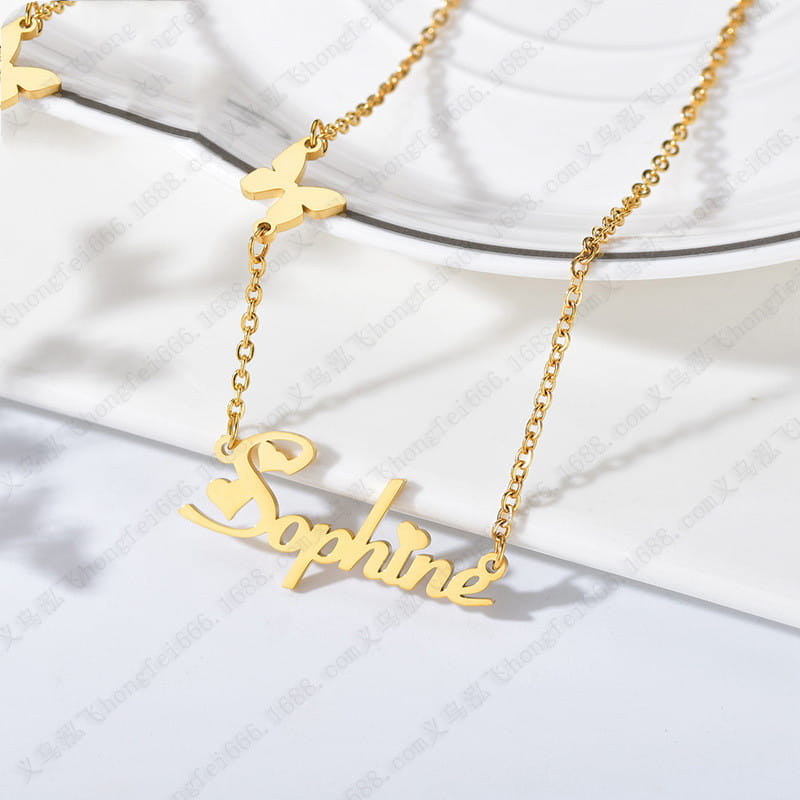 Customizable Stainless Steel Name Pendant with Extended Chain in Rose Gold