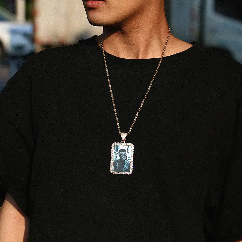 Custom Made Photo Pendant Necklace in Silver with Twist Chain