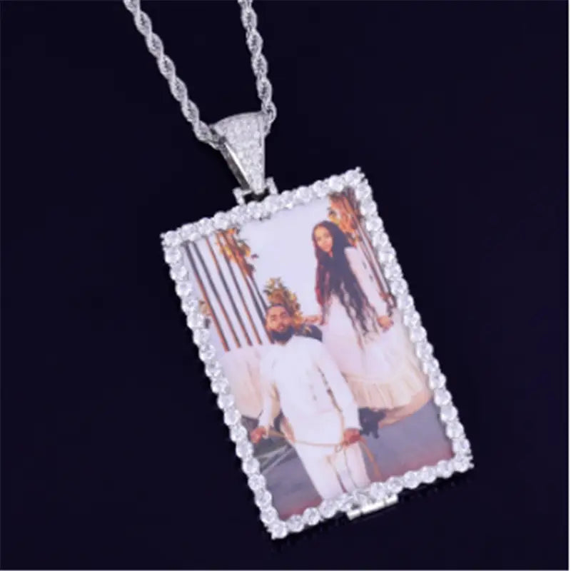 Custom Made Photo Pendant Necklace in Silver with Twist Chain