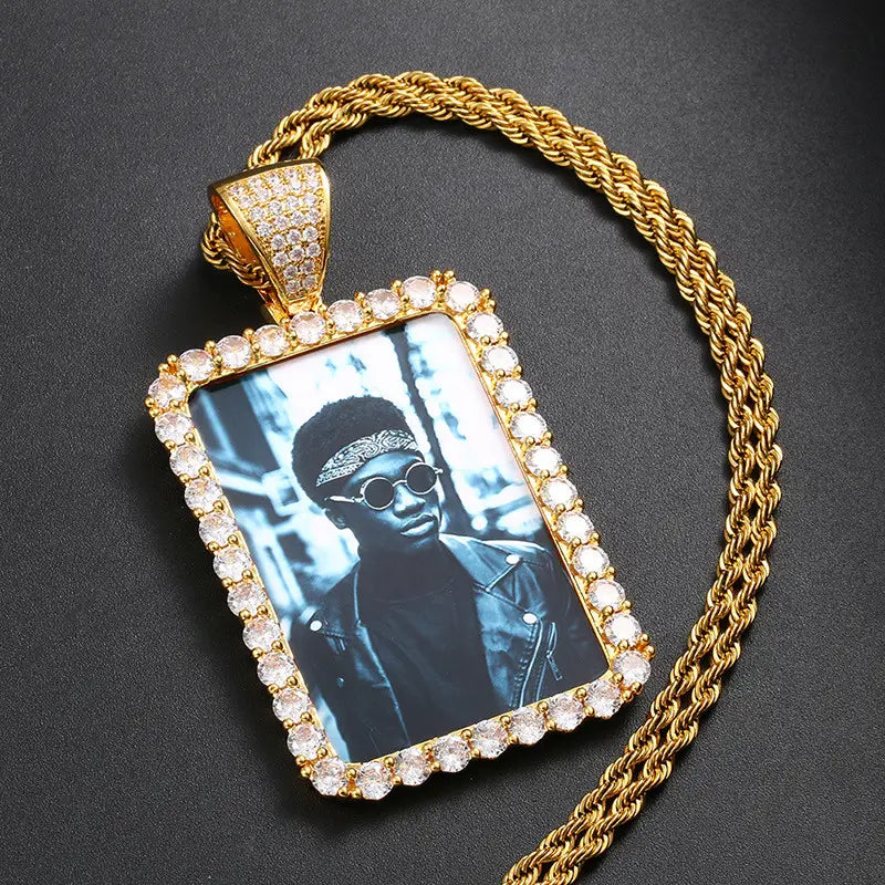 Custom Made Photo Pendant Necklace in Silver with Twist Chain